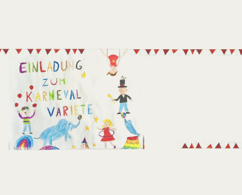 selbstgemalte Einladung zum Karnevals-Varieté