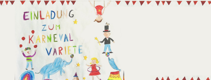 selbstgemalte Einladung zum Karnevals-Varieté