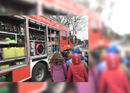 Feuerwehr zeigt Schülern einen Einsatzwagen