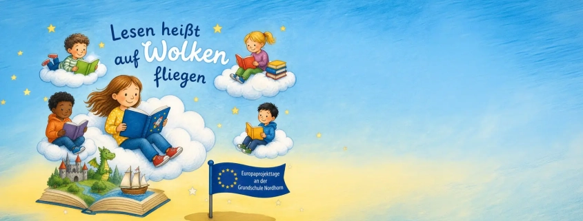Illustration zum Lesen mit Kindern auf Wolken mit Bildern