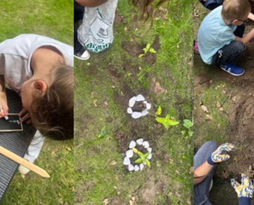 Schulgarten Erstellung Ausschnitte von Kindern bei der ARbeit im Schulgarten
